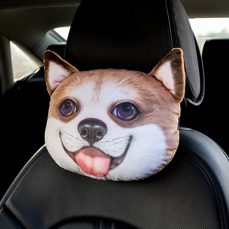 1Pcs Cute Dog Cat Car Headrest Interesting Car Neck Pillow Safety Seat Belt Shoulder Cover Pad Men Women Girls Car Accessories