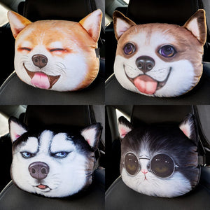 1Pcs Cute Dog Cat Car Headrest Interesting Car Neck Pillow Safety Seat Belt Shoulder Cover Pad Men Women Girls Car Accessories