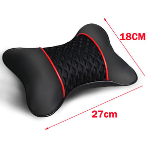 2Pcs PU Leather Knitted Car Pillows Headrest Neck Rest Cushion Support Seat Accessories Auto Black Safety Pillow Universal Decor