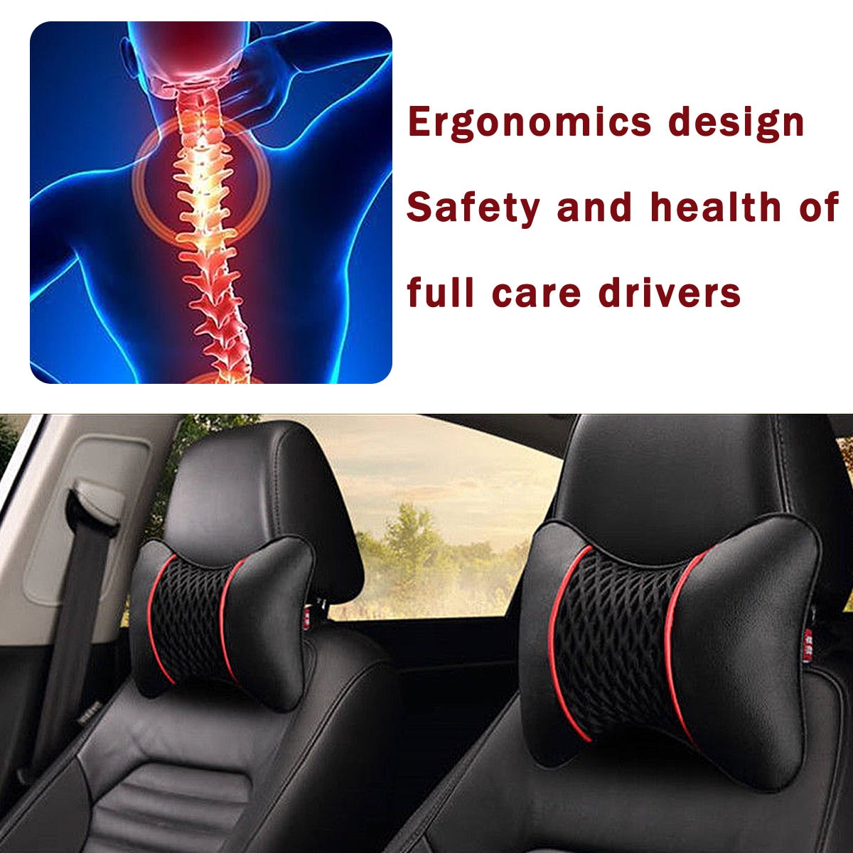 2Pcs PU Leather Knitted Car Pillows Headrest Neck Rest Cushion Support Seat Accessories Auto Black Safety Pillow Universal Decor