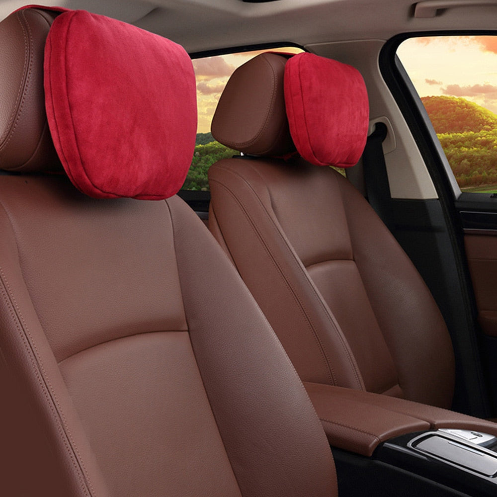 2pcs Car Headrest Maybach Design S Class Ultra Soft Pillow Suede Fabric For Mercedes-Benz 29*19cm Back Cushion Accessories