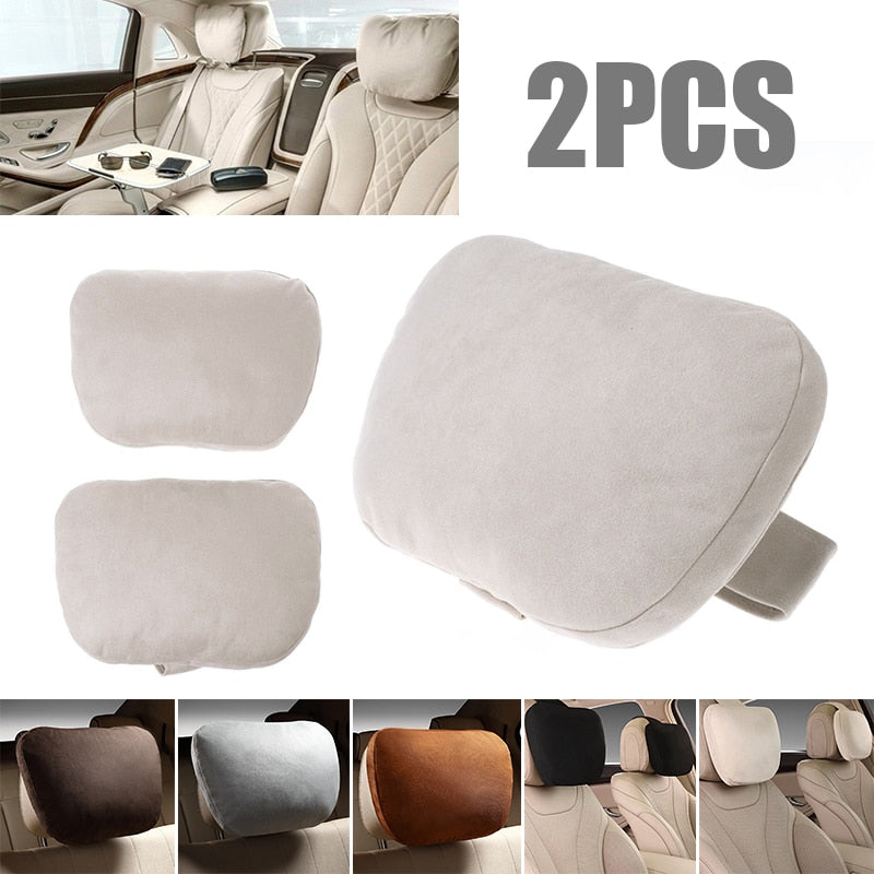 2pcs Car Headrest Maybach Design S Class Ultra Soft Pillow Suede Fabric For Mercedes-Benz 29*19cm Back Cushion Accessories