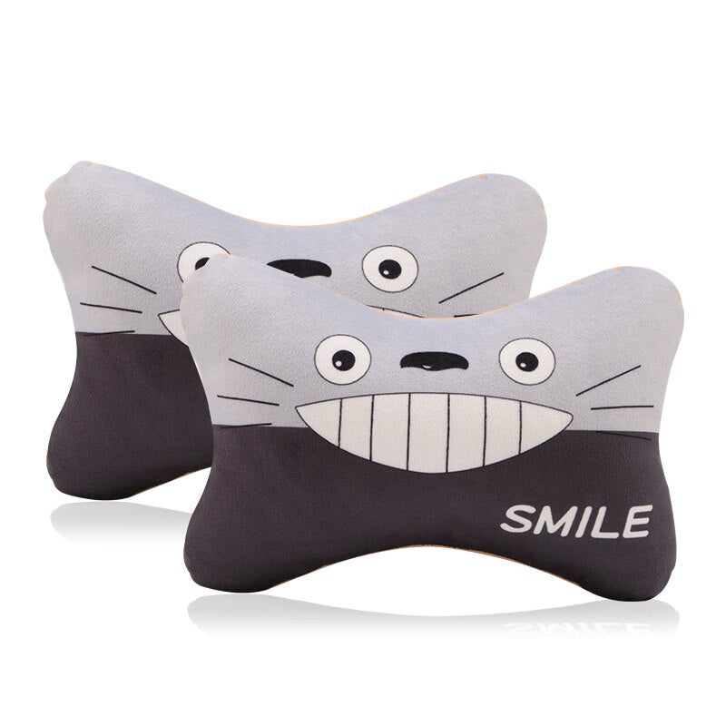 2pcs/Set Cartoon Car Headrest Neck Pillow Cushion Cute Universal Car Pillow Soft PP Cotton Car Interior Accessories Women Girls