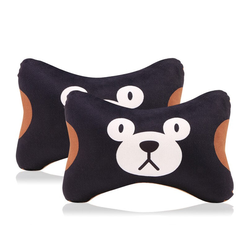 2pcs/Set Cartoon Car Headrest Neck Pillow Cushion Cute Universal Car Pillow Soft PP Cotton Car Interior Accessories Women Girls