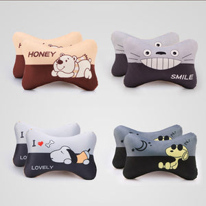 2pcs/Set Cartoon Car Headrest Neck Pillow Cushion Cute Universal Car Pillow Soft PP Cotton Car Interior Accessories Women Girls