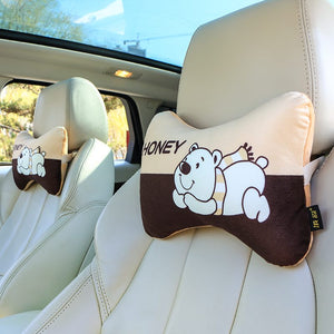 2pcs/Set Cartoon Car Headrest Neck Pillow Cushion Cute Universal Car Pillow Soft PP Cotton Car Interior Accessories Women Girls