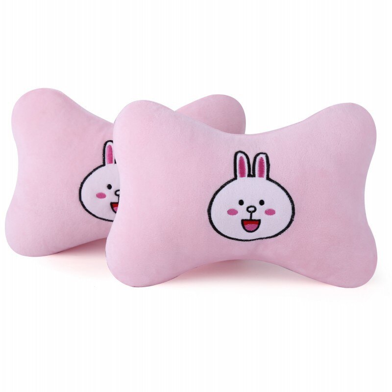 2pcs/Set Cute Car Pillow Universal Cartoon Car Headrest Neck Pillow PP Cotton Soft Pad Women Girls Kids Car Accessories New