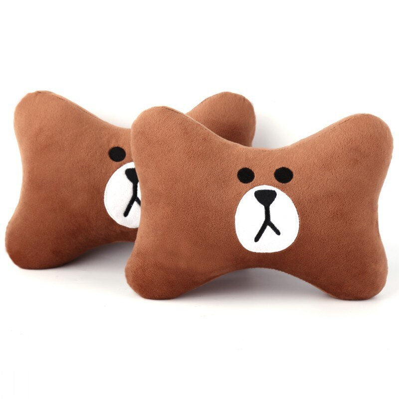 2pcs/Set Cute Car Pillow Universal Cartoon Car Headrest Neck Pillow PP Cotton Soft Pad Women Girls Kids Car Accessories New