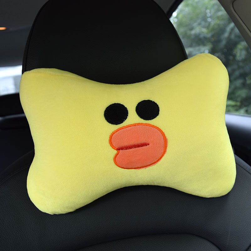 2pcs/Set Cute Car Pillow Universal Cartoon Car Headrest Neck Pillow PP Cotton Soft Pad Women Girls Kids Car Accessories New