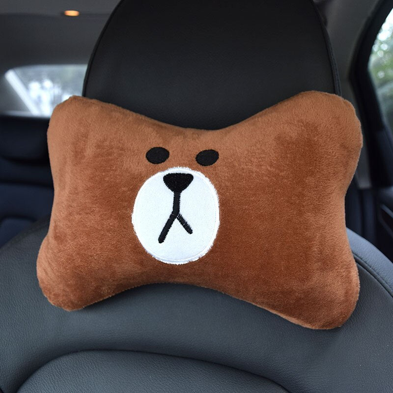 2pcs/Set Cute Car Pillow Universal Cartoon Car Headrest Neck Pillow PP Cotton Soft Pad Women Girls Kids Car Accessories New