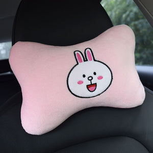 2pcs/Set Cute Car Pillow Universal Cartoon Car Headrest Neck Pillow PP Cotton Soft Pad Women Girls Kids Car Accessories New