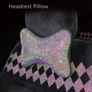 Car Bling Accessories for Woman Interior Set Styling Rhinestone Headrest Pillows Back Support Seat Cushion Pain Relief Sparkly