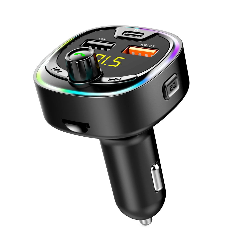 Car Bluetooth 5.0 Car Kit 2USB QC3.0 +PD Quick Charger 3.1A MP3 Music Player Wireless Handsfree Audio Receiver FM Transmitter