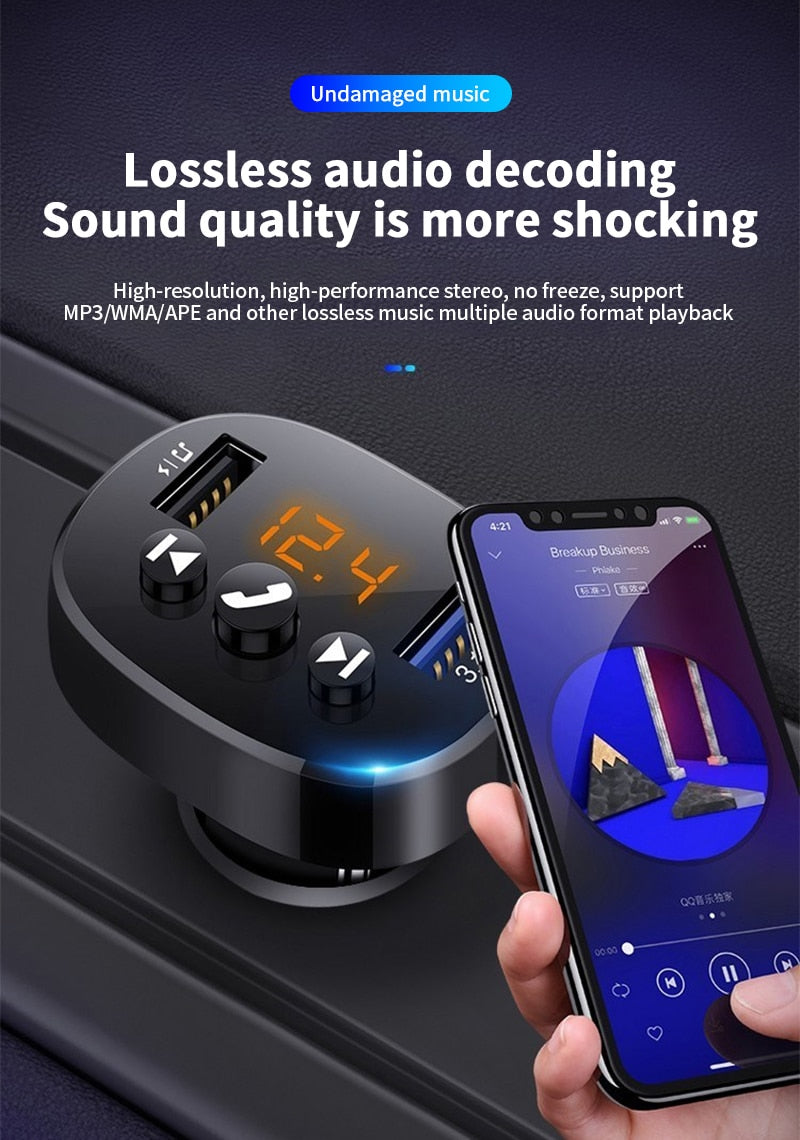 Car Bluetooth 5.0 Car Kit 2USB Quick Charger 3.1A MP3 Music Player Wireless Handsfree Audio Receiver FM Transmitter Modulator