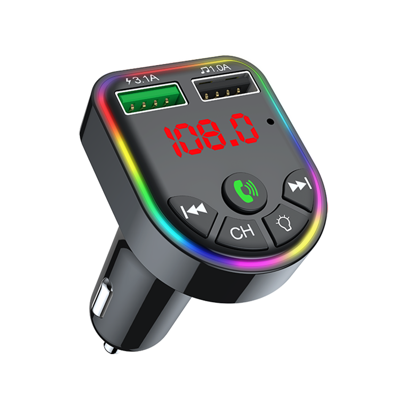 Car Bluetooth 5.0 FM Transmitter Car Kit Dual USB Fast Charger 3.1A MP3 Player Wireless Handsfree Audio Receiver Colorful Light