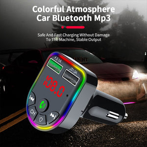 Car Bluetooth 5.0 FM Transmitter Car Kit Dual USB Fast Charger 3.1A MP3 Player Wireless Handsfree Audio Receiver Colorful Light