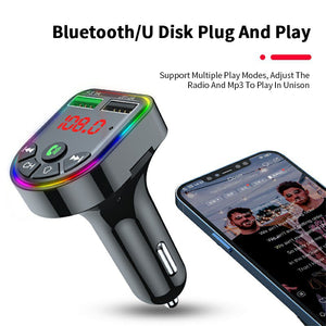 Car Bluetooth 5.0 FM Transmitter Car Kit Dual USB Fast Charger 3.1A MP3 Player Wireless Handsfree Audio Receiver Colorful Light