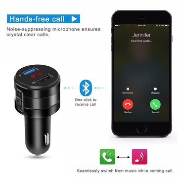 Car Bluetooth 5.0 FM Transmitter Wireless Handsfree Audio Receiver MP3 Player FM Modulator 2.1A Dual USB Fast Charger Car Kit