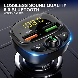 Car Bluetooth 5.0 Fm Transmitter Fast Charging Handsfree Car Kit MP3 Player Double USB QC3.0 Car Charger Adapter Aux Modulator