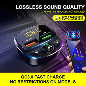 Car Bluetooth 5.0 Fm Transmitter Fast Charging Handsfree Car Kit MP3 Player Double USB QC3.0 Car Charger Adapter Aux Modulator