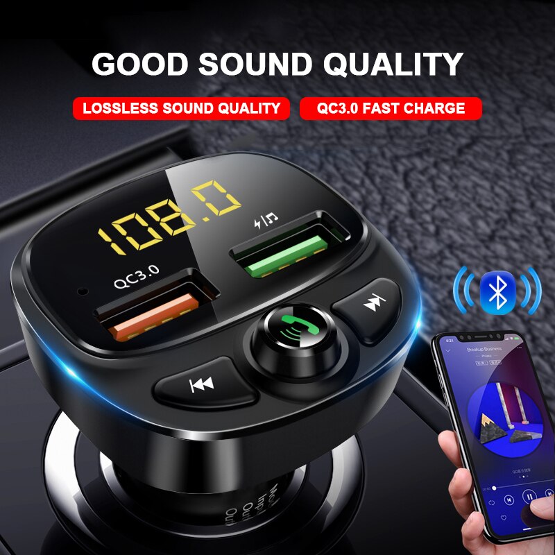 Car Bluetooth 5.0 Fm Transmitter Fast Charging Handsfree Car Kit MP3 Player Double USB QC3.0 Car Charger Adapter Aux Modulator