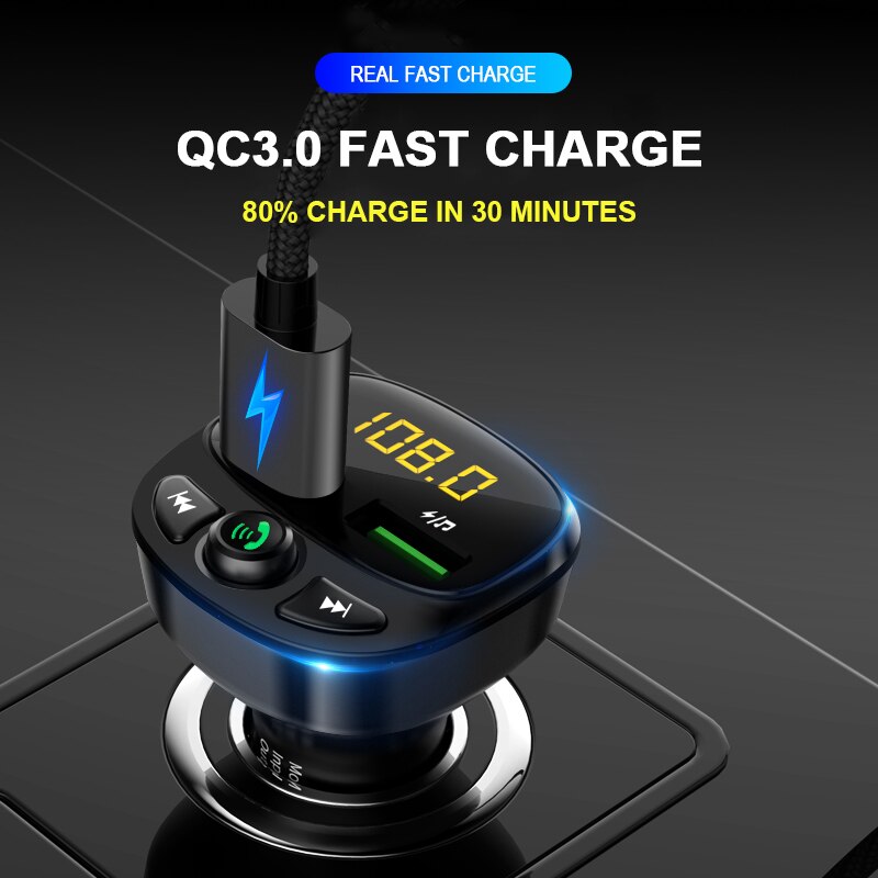 Car Bluetooth 5.0 Fm Transmitter Fast Charging Handsfree Car Kit MP3 Player Double USB QC3.0 Car Charger Adapter Aux Modulator