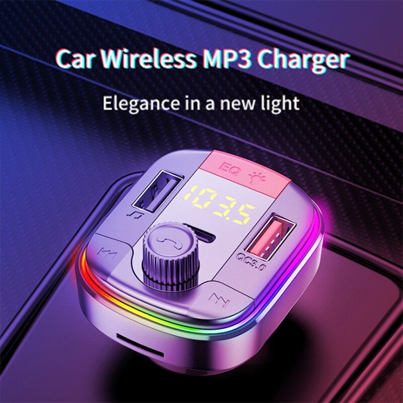 Car Bluetooth 5.0 Fm Transmitter Handsfree Car Kit MP3 Player Adapter FM Modulator Dual USB QC3.0+PD Fast Charge U disk/TF Card