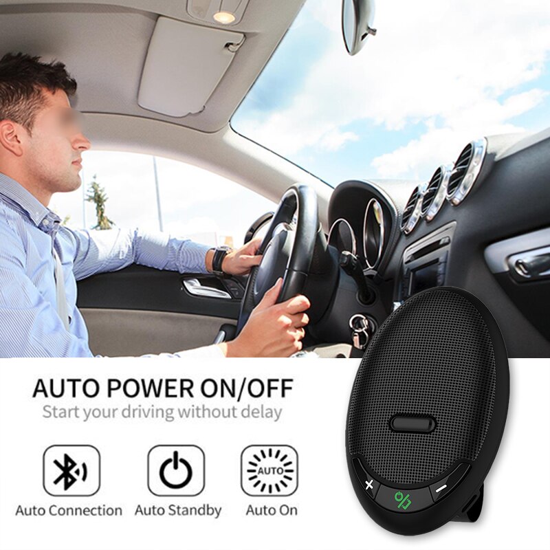 Car Bluetooth 5.0 Handsfree Car Kit Sun Visor Clip Wireless Audio Receiver Speakerphone Loud Speaker Music Player Speaker Phone