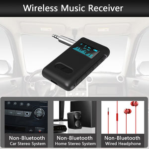 Car Bluetooth 5.0 Receiver LCD Display Screen 3.5mm AUX Stereo Music Wireless Auido Adapter with Mic for Speaker FM Transmitter