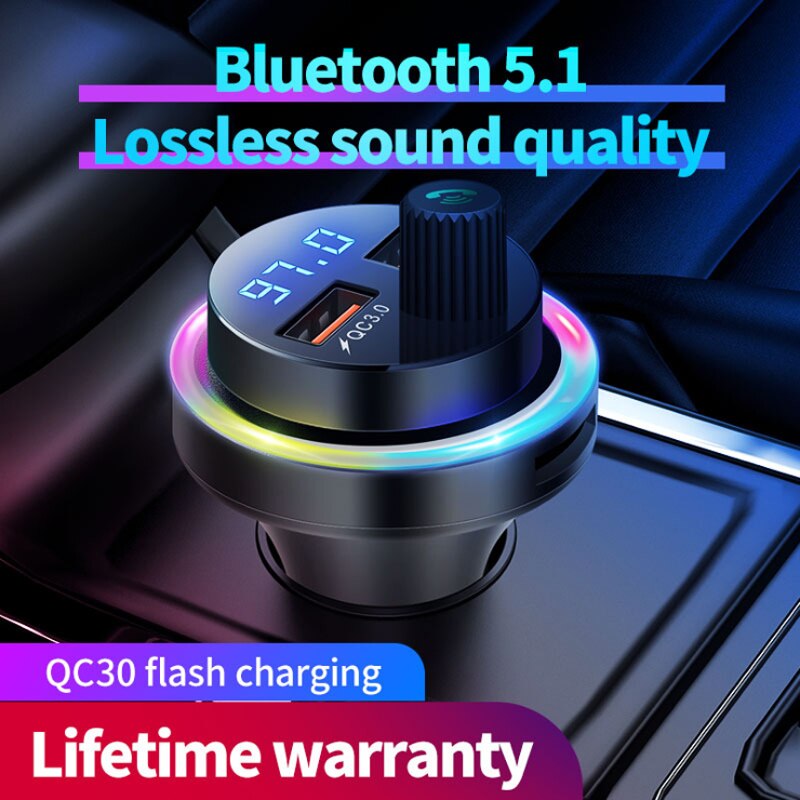 Car Bluetooth 5.1 Fm Transmitter Handsfree Car Kit MP3 Player Adapter FM Modulator Dual USB QC3.0 Fast Charger Lossless Music