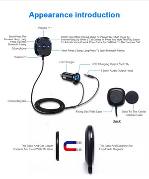 Car Bluetooth Handsfree Calling Car Kit 3.5mm Jack AUX Audio MP3 Player Wireless FM Transmitter Auto Music Receiver Car Charger