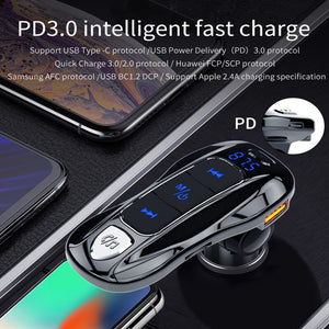 Car Kit Bluetooth 5.0 Dual USB Fast Charger LCD Display Wireless Bluetooth Handsfree U Disk Music Audio Receiver Car MP3 Player