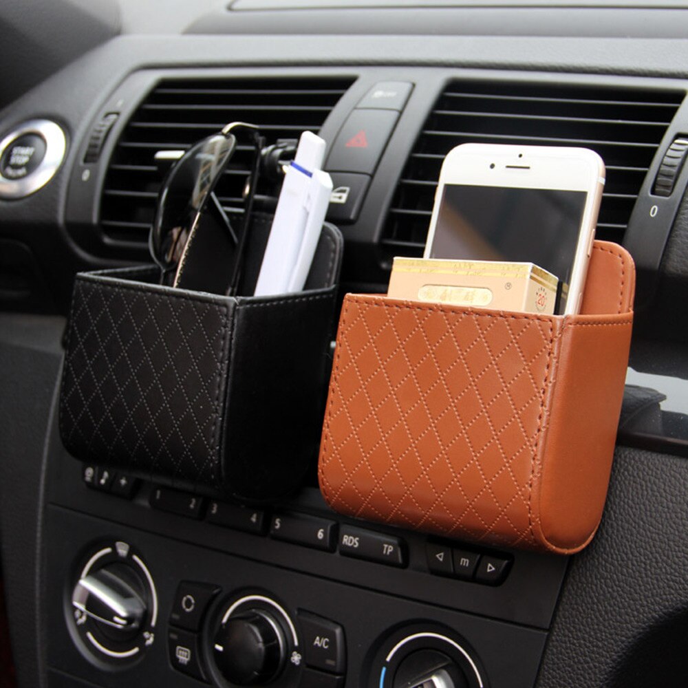 Car Storage Bag Air Vent Dashboard Tidy Hanging Holder Leather Organizer Box Glasses Phone Holder Storage Box Car Accessories