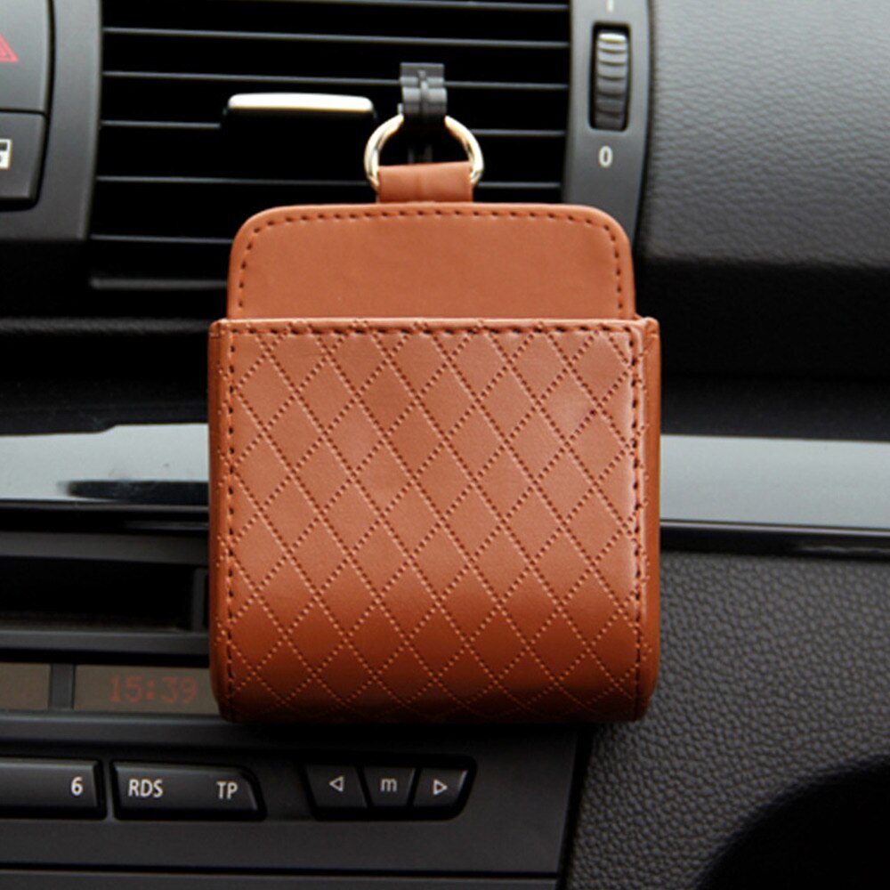 Car Storage Bag Air Vent Dashboard Tidy Hanging Holder Leather Organizer Box Glasses Phone Holder Storage Box Car Accessories