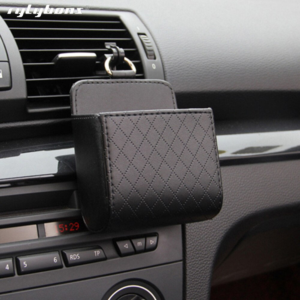 Car Storage Bag Air Vent Dashboard Tidy Hanging Holder Leather Organizer Box Glasses Phone Holder Storage Box Car Accessories