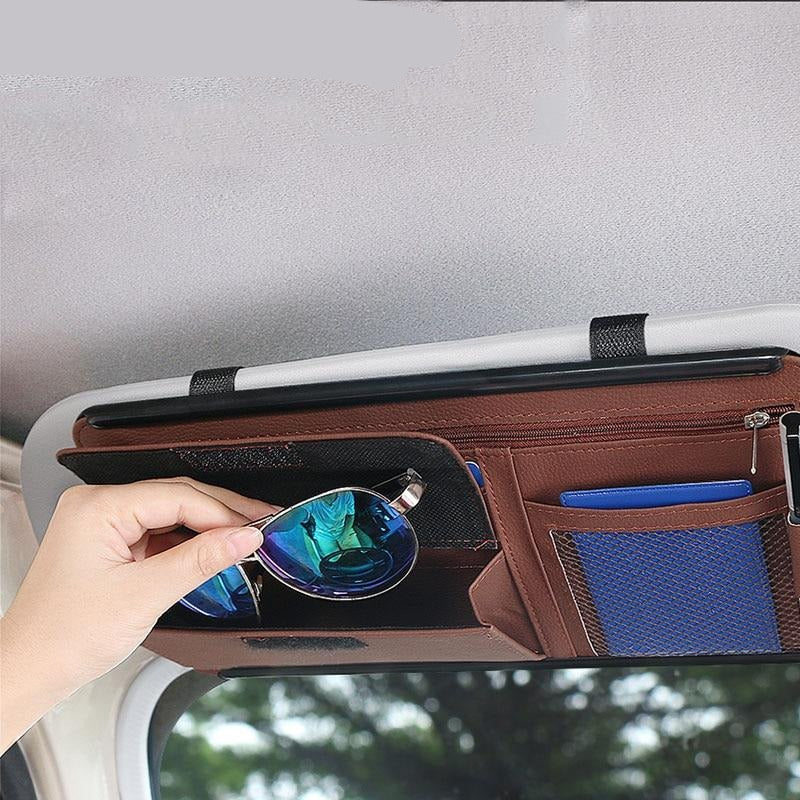 Car Sun Visor Storage Bag Interior Auto Sunshade Plate Organizer Universal Cards Sunglasses Pen Support Leather Pocket Accessory