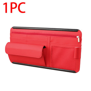 Car Sun Visor Storage Bag Interior Auto Sunshade Plate Organizer Universal Cards Sunglasses Pen Support Leather Pocket Accessory