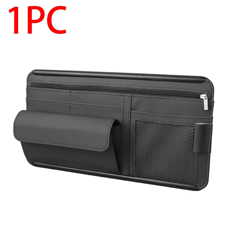 Car Sun Visor Storage Bag Interior Auto Sunshade Plate Organizer Universal Cards Sunglasses Pen Support Leather Pocket Accessory