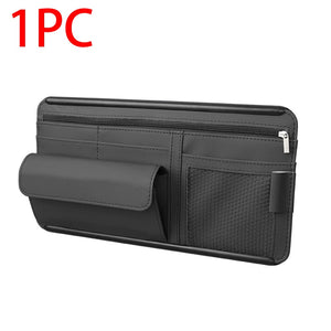 Car Sun Visor Storage Bag Interior Auto Sunshade Plate Organizer Universal Cards Sunglasses Pen Support Leather Pocket Accessory