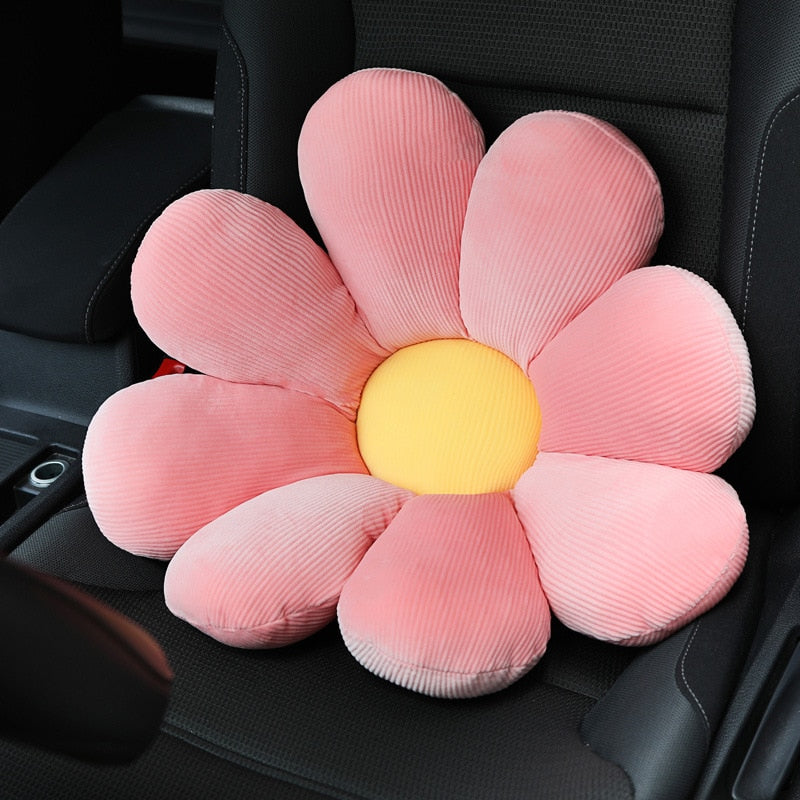 Car plush headrest creative sun flower car neck pillow back pillow lumbar head support cushion women's car interior accessories