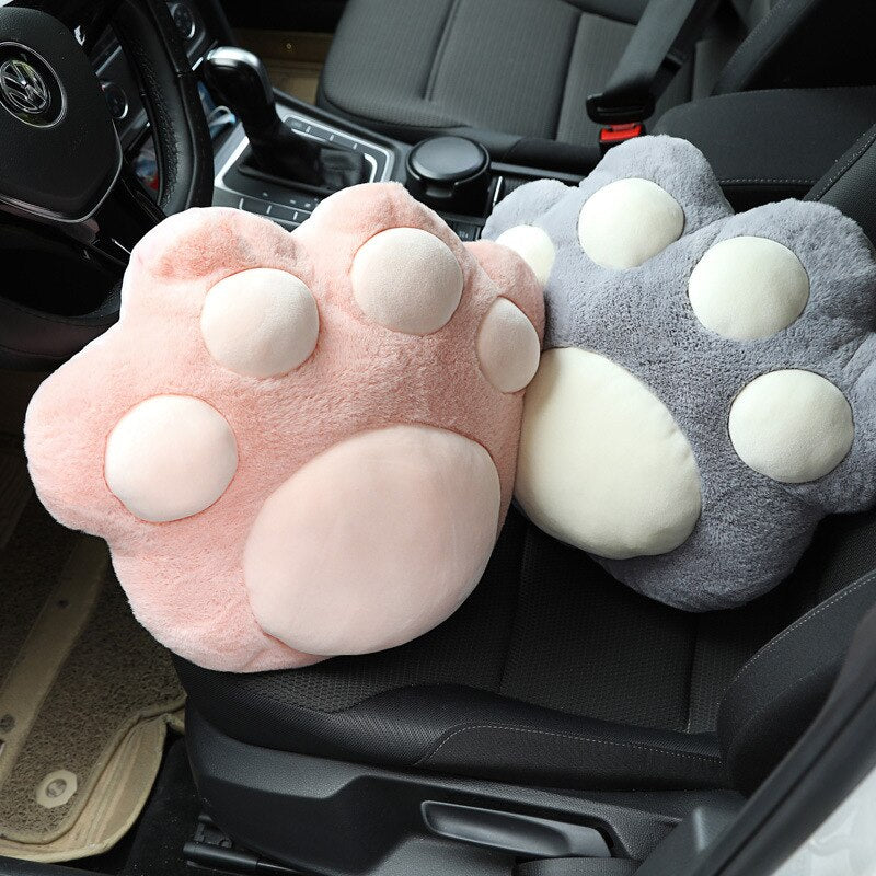 Car plush headrest cute cat claw neck pillow cushion fashionable automobile women's decorative seatbelt protect lumbar covers