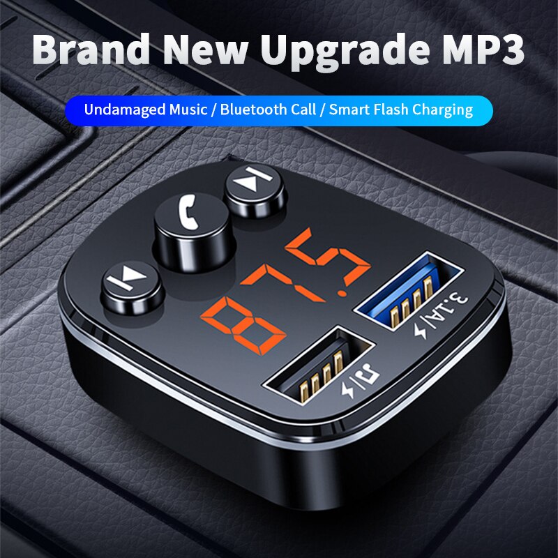 FM Transmitter Car Bluetooth 5.0 Car Kit Dual USB Fast Car Charger 3.1A MP3 Player Wireless Handsfree Audio Receiver Modulator