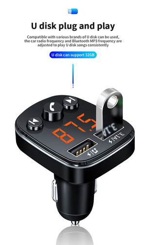 FM Transmitter Car Bluetooth 5.0 Car Kit Dual USB Fast Car Charger 3.1A MP3 Player Wireless Handsfree Audio Receiver Modulator