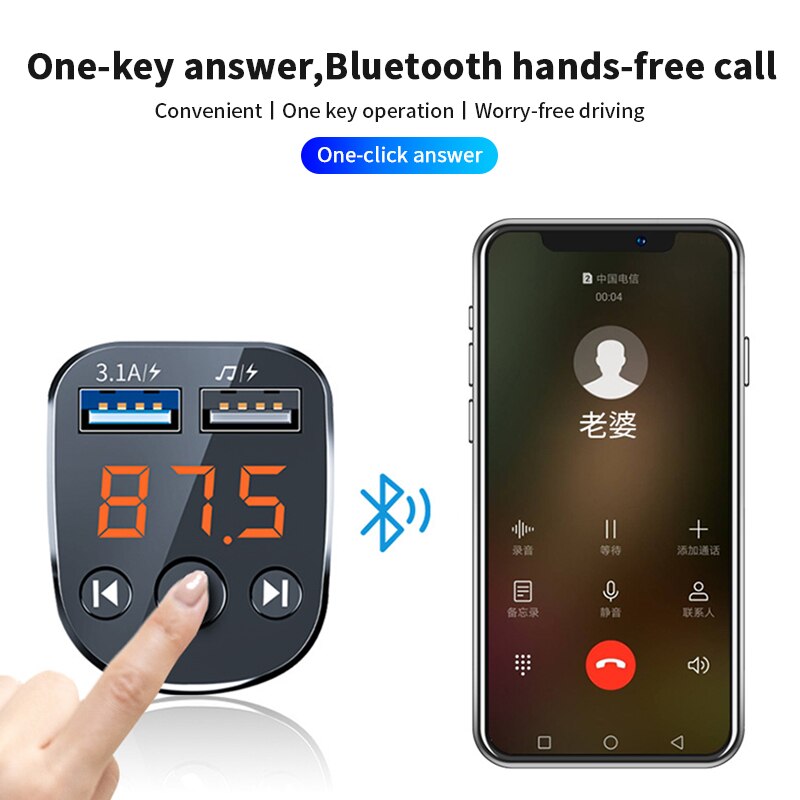 FM Transmitter Car Bluetooth 5.0 Car Kit Dual USB Fast Car Charger 3.1A MP3 Player Wireless Handsfree Audio Receiver Modulator