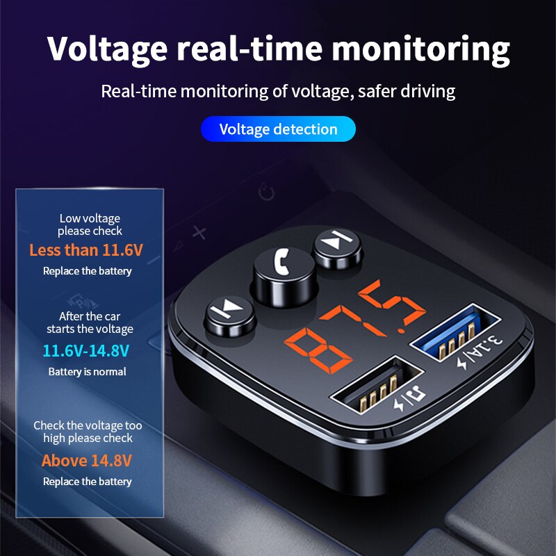 FM Transmitter Car Bluetooth 5.0 Car Kit Dual USB Fast Car Charger 3.1A MP3 Player Wireless Handsfree Audio Receiver Modulator