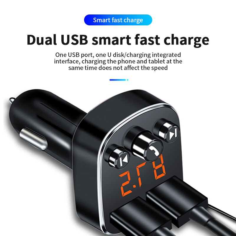 FM Transmitter Car Bluetooth 5.0 Car Kit Dual USB Fast Car Charger 3.1A MP3 Player Wireless Handsfree Audio Receiver Modulator