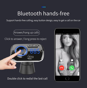 New Bluetooth 5.0 Car Kit  Handsfree FM Transmitter QC3.0 USB Quick Charger Support TF Card Music Audio Receiver Auto MP3 Player