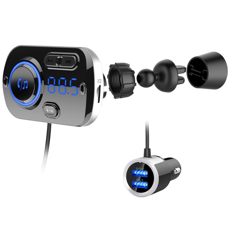 New Bluetooth 5.0 Car Kit  Handsfree FM Transmitter QC3.0 USB Quick Charger Support TF Card Music Audio Receiver Auto MP3 Player