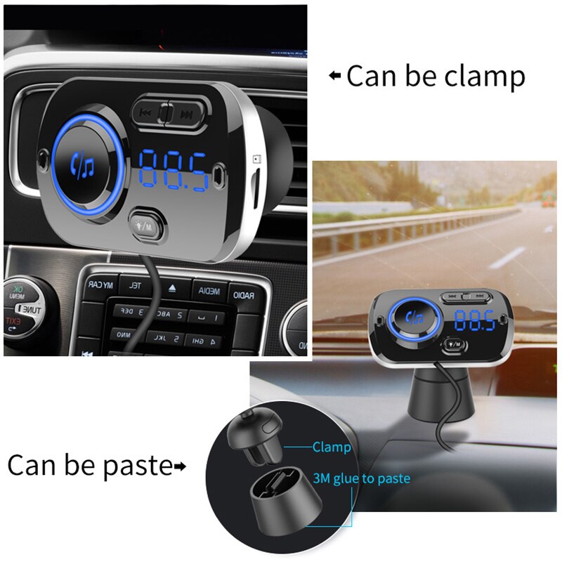 New Bluetooth 5.0 Car Kit  Handsfree FM Transmitter QC3.0 USB Quick Charger Support TF Card Music Audio Receiver Auto MP3 Player