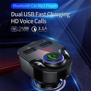 New Car Bluetooth 5.0 Car Kit Dual USB Port  Fast Car Charger MP3 Music Player Wireless Handsfree Audio Receiver FM Transmitter